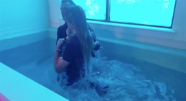Baptizing my Australian friend, Emily